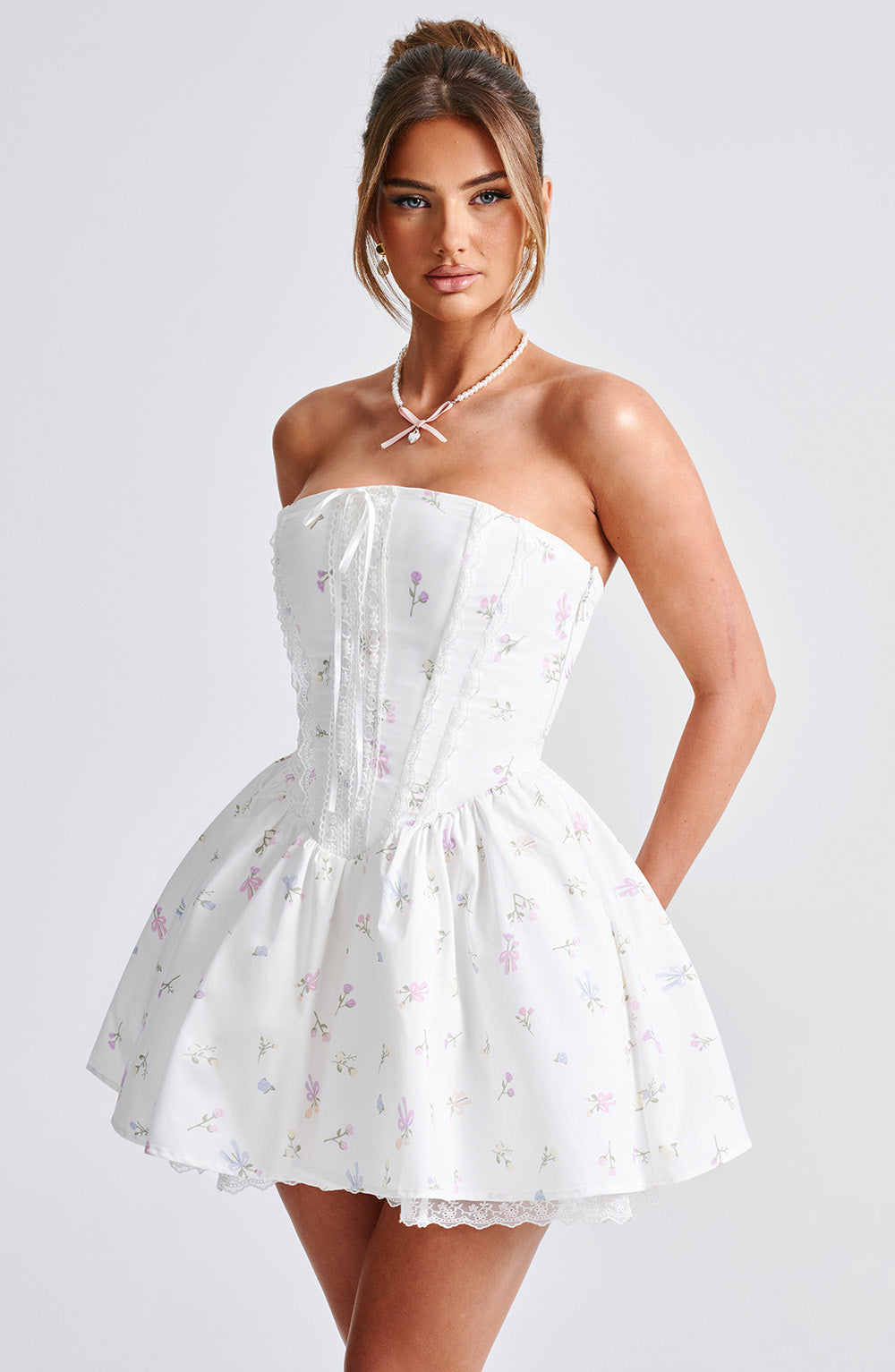 Robe courte Evie - Imprimé floral multicolore blanc