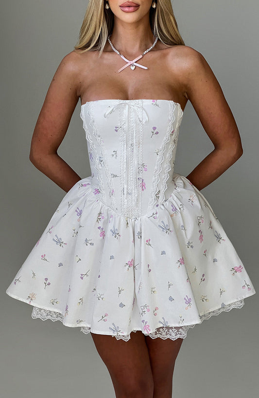 Robe courte Evie - Imprimé floral multicolore blanc