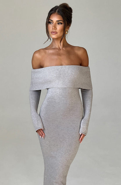 Beverley Knit Maxi Elbise - Gris