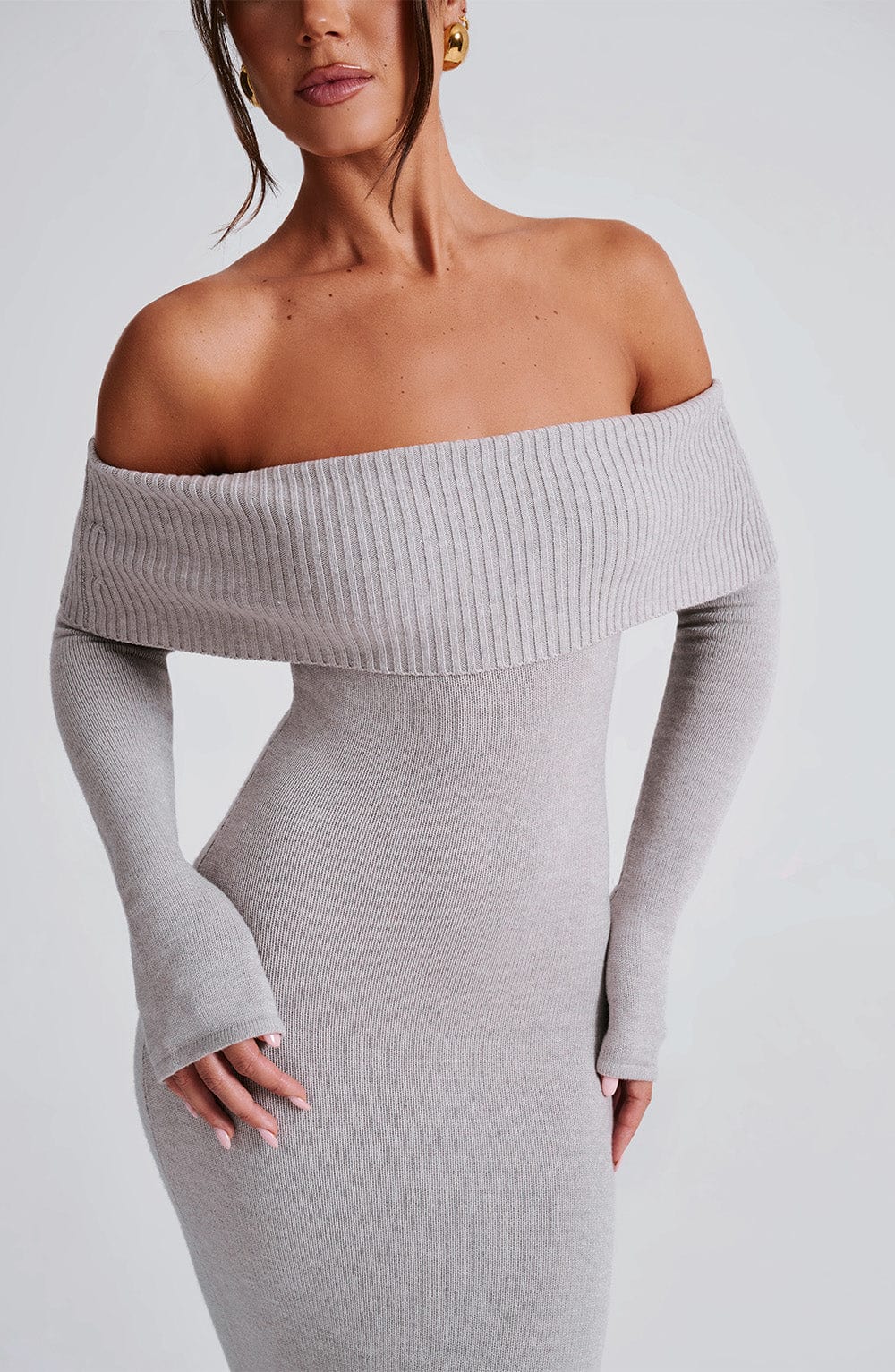 Beverley Knit Maxi Elbise - Gris