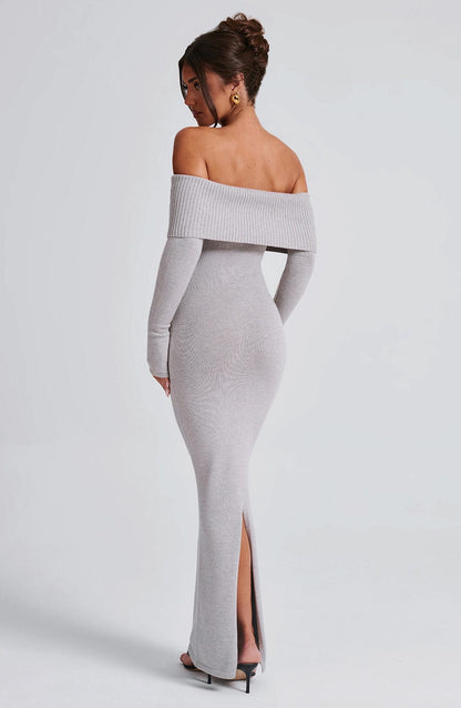 Beverley Knit Maxi Elbise - Gris