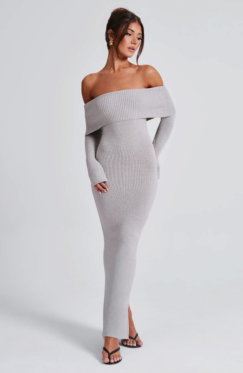 Beverley Knit Maxi Elbise - Gris