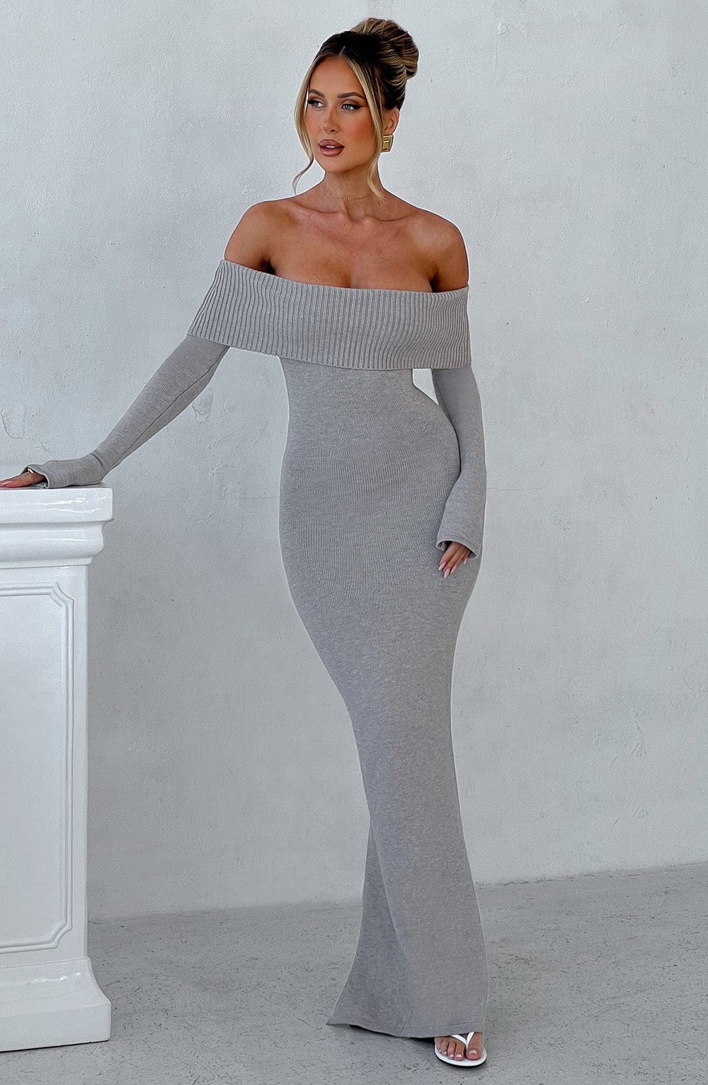 Beverley Knit Maxi Elbise - Gris