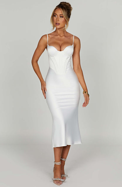 Farrah Midi Elbise - Ivory